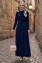 Shawl Tie-Detail Dress 1691 - Navy Blue - 2