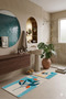 2-Piece Bathroom Mat Set - Modern Floral Patterned Turquoise & Orange Non-Slip Base 40X60 and 60X100