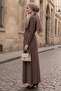 Shawl Tie-Detail Dress 1691 - Light Brown - 5