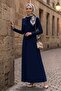 Shawl Tie-Detail Dress 1691 - Navy Blue - 4