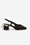 Women's Blunt Toe Thick Heel Open Back Strap Classic Heeled Shoes Likay Black Suede - 8