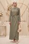 Sueda Buckled Hijab Dress 1699 - Khaki - 3