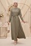 Sueda Buckled Hijab Dress 1699 - Khaki