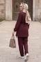 Invisible Zipper Belted Two-Piece Set 1698 - Burgundy - 5