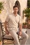Linus Zippered Polo Collar Short Sleeve Slim Knitwear Men's T-Shirt - Beige - 4