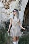 Beige belted pleated mini dress