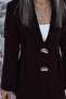 Plum Pleated Detailed Double Button Blazer Suit - 5