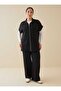 Zippered Short Sleeve Vest Detailed Plus Size Suit - Black - - 3