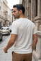 Men's White Crew Neck Ribbed Knitted Straight Line Regular Fit Short Sleeve T-Shirt - 7