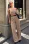 Beige Double Pleated Belted Trousers Mg2330