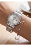 Women's Silver Roman Numeral, Stone Dial, Bracelet Gift Calendar Women's Wristwatch