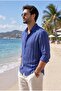 Ralph Çizgi Patterned Soft-Textured Comfortable Fit Summer Men's Shirt - Navy Blue - 6