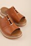 Genuine Leather Perforated Women's Daily Slippers Elnr.626 Tan - 6