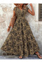 Women's Elastic Waist Double Breasted Collar Short Sleeve Maxi Length Single Jersey Dress - 3