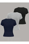 Women's Basic Crew Neck Slim Fit T-Shirt Triple Set - 2