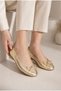 Nora Women's Gold Ballerina Shoes with Bow Detail, Stylish and Comfortable Daily Shoes - 2