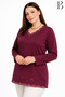 Comfortable Cut V-Neck Tulle and Pearl Embroidered Plum Mother Combed Cotton Blouse - 2