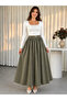 Women's Slim K Belt Detail Double C Pocketed Flared Long Skirt