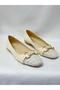 Ll2702 large size textile and leather material buckle detail beige flat shoe