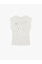 Stone Detailed Cotton Stand Collar Short Sleeve T-Shirt - 3