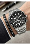 Men's Black Dial Silver Metal Band Calendar Wristwatch with 2 Year Warranty