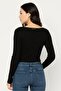 Women Textured Long Sleeve Bodysuit, Black - 4