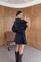 Navy Blue Double-Breasted Belted Mini Denim Dress – Shirt Collar, Balloon Sleeves, Button Detail Stylish Dress 7845 - 2