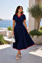 Short Sleeve Pleated Long Janjan Crepe Dress - 2
