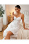 Women's Floral Pattern Combed Cotton Nightgown - Stylish Home Wear with Straps and Ruffles - Cotton/Soft Textured]