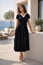Short Sleeve Pleated Long Janjan Crepe Dress