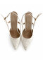 Flora Women's Ecru Pointed Toe Heeled Lace Patterned Shoes - 3