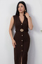 High Collar Buttoned Belted Dress Grs3914 - 2