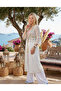 Women's White Waist Lace-up Tassel Detailed Kimono - 2