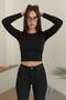 Women's Basic Premium Slim Fit Black Crop T-Shirt - 5