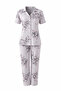 Women's Short Sleeve Shirt Lilac Color Patterned Pajama Set - 5