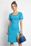 Women's Blue Back Detailed Slit Square Neck Short Sleeve Floral Patterned Dress 60261462 - 2