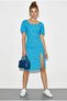 Women's Blue Back Detailed Slit Square Neck Short Sleeve Floral Patterned Dress 60261462 - 3