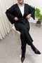 Wide Sleeve Kimono Belted Pants Set 0047 - Black - 2