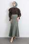 Contrast Stitching Pieces of Denim Skirts Y0115 - Khaki - 2