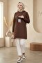 Asiya Oversize Bear Embroidered Hooded Tunic 1335 - Brown - 4