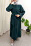 High Waist Belted Long Dress 0048 - Emerald Green - 3