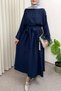High Waist Belted Long Dress 0048 - Dark Blue - 3