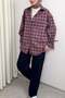Pleated Sleeve Plaid Shirt 0067 - Bordo - 2