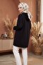 Asiya Oversize Bear Embroidered Hooded Tunic 1335 - Black - 6