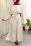 High Waist Belted Long Dress 0048 - Beige - 4