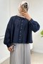 Pleated Detailed Oversized Shirt 2391 - Dark Blue