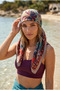 Women's Patterned Satin Neck Scarf Bandana 70X70 Beige Green Orange Flr2008 - 3