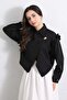 Cross Cut Ruffled Blouse Y0070 - Black - 2