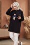 Asiya Oversize Bear Embroidered Hooded Tunic 1335 - Black - 3