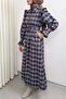 Belted Plaid Dress 0066 - Dark Blue - 2